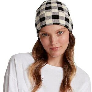 Steve Madden Black And White Skate Check Beanie OS